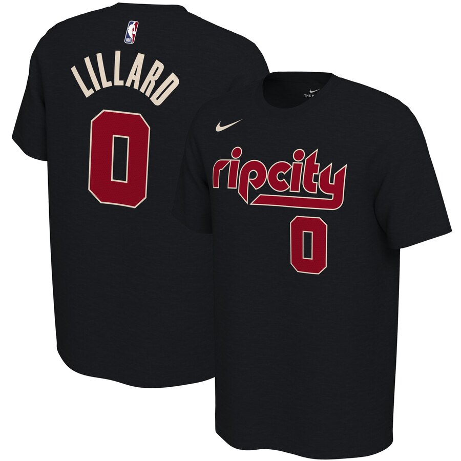 Men 2020 NBA Nike Damian Lillard Portland Trail Blazers Black 201920 City Edition Variant Name  Number TShirt.->nba t-shirts->Sports Accessory